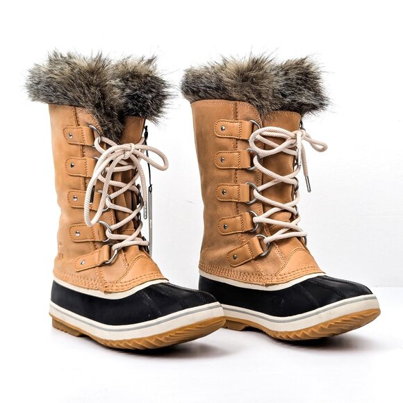 Sorel Women Joan of Artic Tan Faux Fur Waterproof Snow Winter Boots size 9.5 - Picture 1 of 7